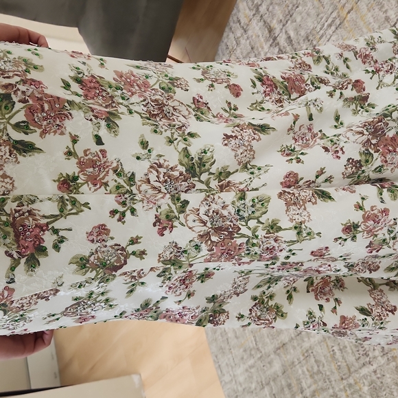 SIZE 8 white w/ pink & green floral 2 piece prom dress by Rachel Allan, no alter - Picture 8 of 13